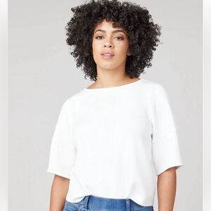 NEW Spanx AirEssentials Desk to Dinner Elbow Sleeve Top, Medium, Powder